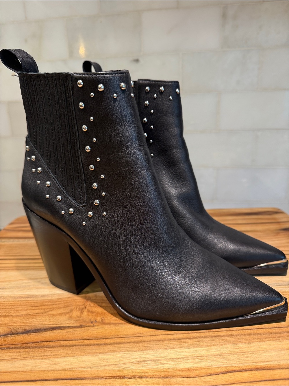 Kenneth Cole Black Pointed-Toe Studded Ankle Boots